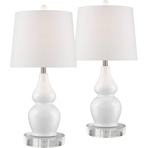 360 Lighting Jane Modern Double Gourd Table Lamps Set of 2 with Round Riser 26 1/2" High Ceramic White Drum Shade for Bedroom Living Room Bedside Kids - 1 of 4