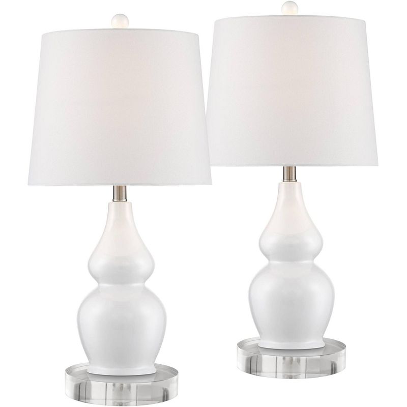 360 Lighting Jane Modern Double Gourd Table Lamps Set of 2 with Round Riser 26 1/2" High Ceramic White Drum Shade for Bedroom Living Room Bedside Kids, 1 of 5
