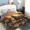1pc Soft And Cozy Sunset with Horse Warm Scene Pattern Design Printed Blanket, Portable Blanket for Bed, Travel, Office, Sofa. - 2 of 4
