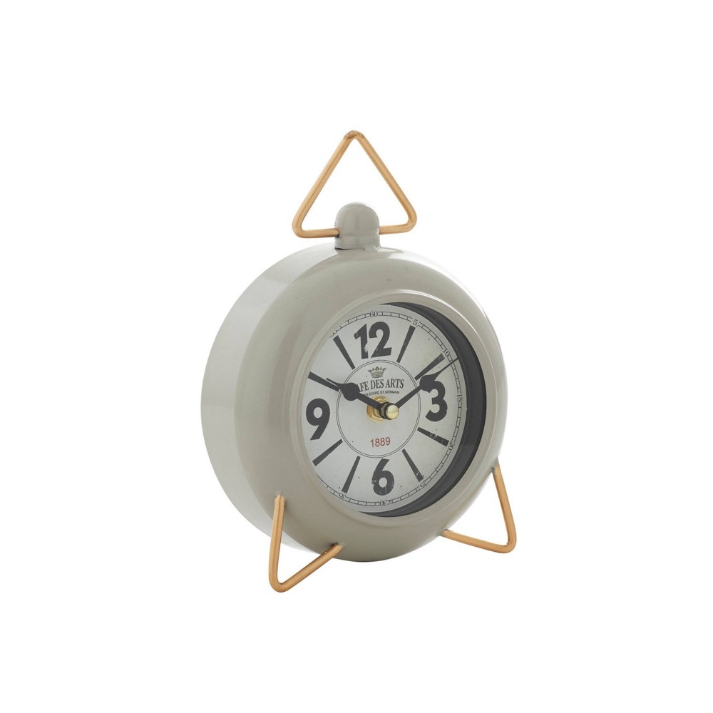 Photos - Wall Clock 9"x6" Metal Clock with Gold Accents Gray - Olivia & May