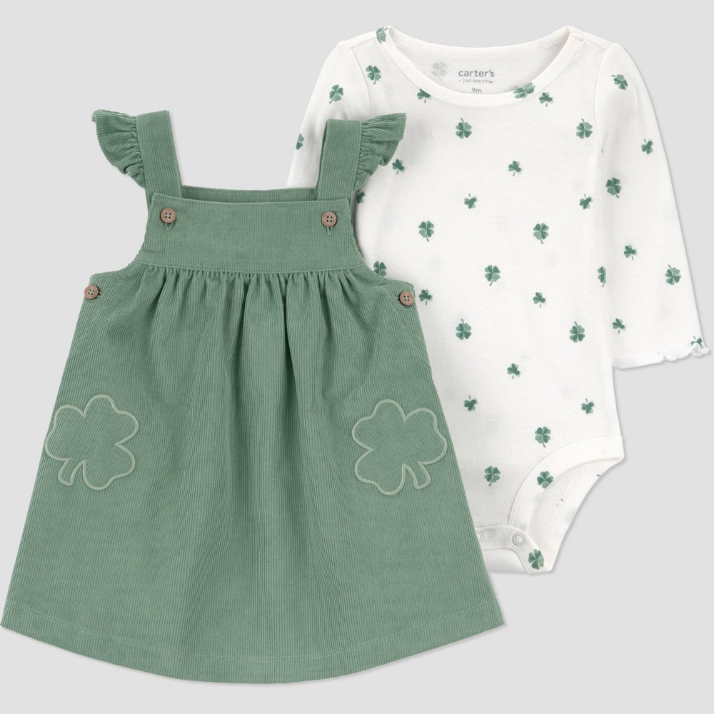 Carter's Just One You® Baby Girls' 2pc St. Patrick's Day Four Leaf Clover Bodysuit and Skirtall Set- Green 9M