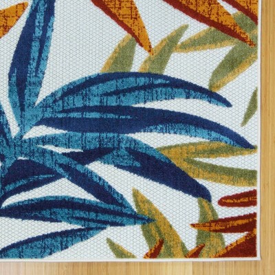Red and Blue Tropical Leaf Flatweave Indoor/Outdoor Rug 5' x 7'