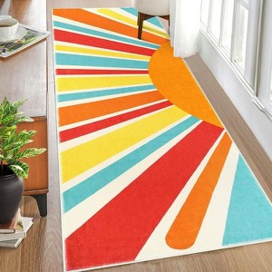 Colorful Machine Washable Area Rug, Non-Slip Indoor Carpet for Living Room, Bedroom, Modern Minimalist Front Door Mat with Sun Accent Design. - 1 of 4