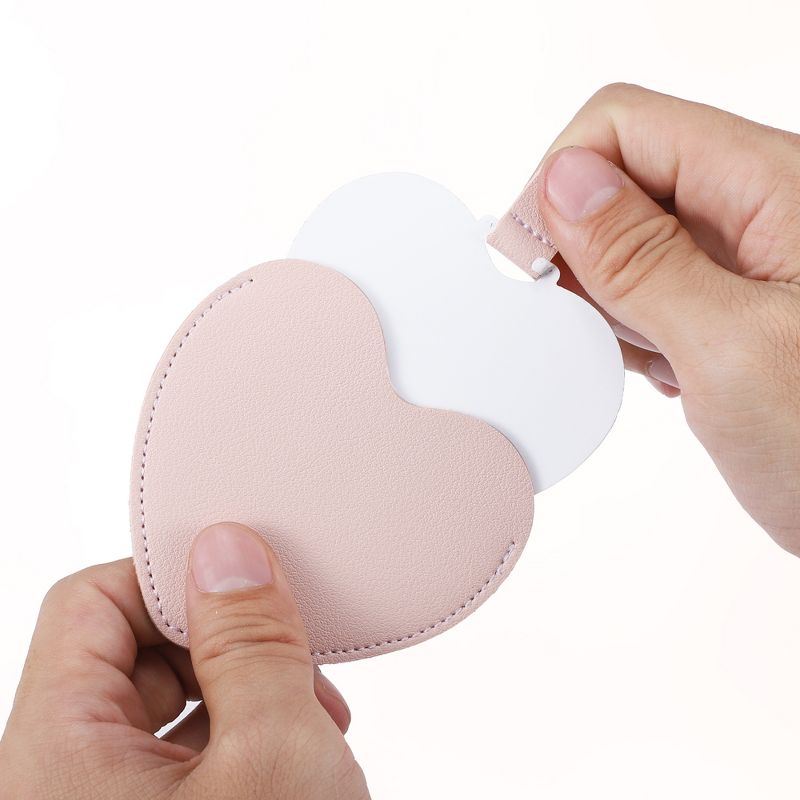 Unique Bargains Stainless Steel Heart Shaped Compact Makeup Mirror and PU Leather Case, 5 of 7