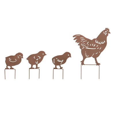 Transpac Metal Chicken and Chicks Yard Stake Set of 4 Colorful Decorative Bird Figurines for Spring Home Decor and Gifts