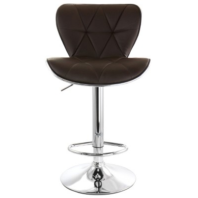 Adjustable Swivel Brown Leather & Chrome Bar Stool Set