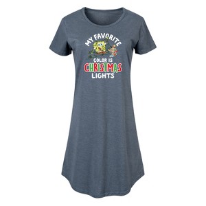 Women's - SpongeBob SquarePants - My Favorite Color Is Christmas Lights Graphic T-shirt Dress - 1 of 4