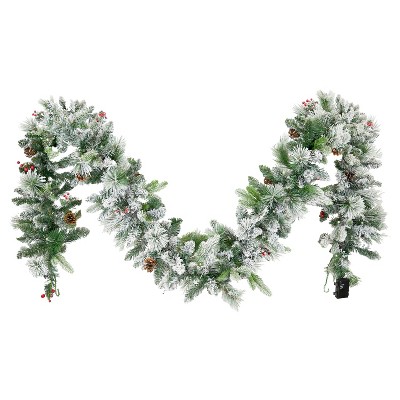 Sunnydaze 9' Indoor or Outdoor PVC Christmas Garland with Pinecones and Berries - Flocked