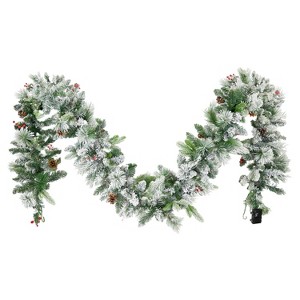 Sunnydaze 9' Indoor or Outdoor PVC Christmas Garland with Pinecones and Berries - Flocked - 1 of 4