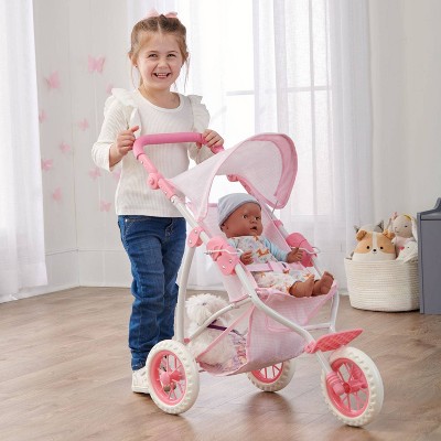 Pink and White Metal Folding Doll Stroller with Adjustable Handle