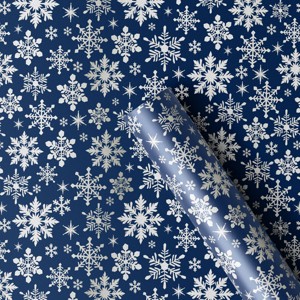 30” 25 sq ft Christmas Roll Wrap White Snowflakes on Blue - Wondershop™ - 1 of 3