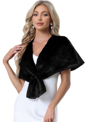 INSPIRE CHIC Women's Retro Winter Bridal Wedding Cropped Faux Fur Shawls