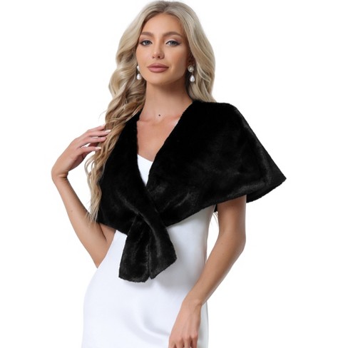 Allegra K Women's Retro Winter Bridal Wedding Cropped Faux Fur Shawls Black  X-small : Target