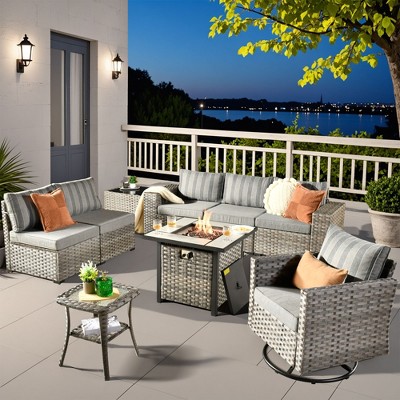 XIZZI Premium Outdoor Swivel Chair Sofa Set in 7 Colors, Modular Patio Seating with Swivel Chairs, Add-Ons Like Coffee Table and Fire Pit