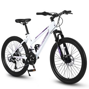Gulches 24 inch Mountain Bike for Teenagers Girls Women,Shimano 21 Speeds with Dual Disc Brakes and 100mm Front Suspension, White - 1 of 4
