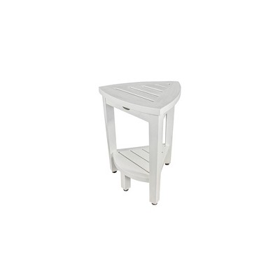 Adjustable White Teak Wood Corner Shower Bench with Shelf