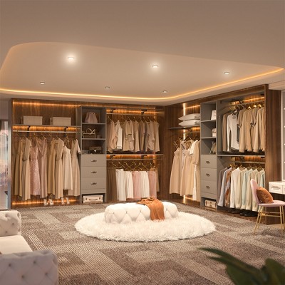 Besiost Closet Organizer System with Hanging Rods and Shelves, Wardrobe System with Drawers
