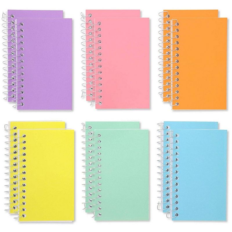 Paper Junkie 12-Pack Spiral-Bound Notebook 3x5, 80 Sheets Per Notepad, College Ruled Lined Paper for Office or Classroom Notes, 6 Pastel Colors, 1 of 10