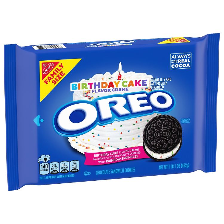Oreo Birthday Cake Creme Chocolate Sandwich Cookies Family Size - 17oz, 5 of 13