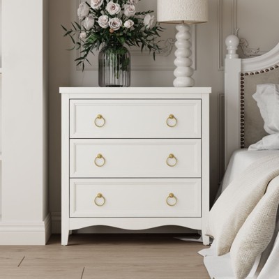 JIONJOY French Country Accent Dresser - Fully Assembled 3-Drawer Storage Cabinet with Bronze Ring Pulls