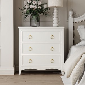 JIONJOY French Country Accent Dresser - Fully Assembled 3-Drawer Storage Cabinet with Bronze Ring Pulls - 1 of 4