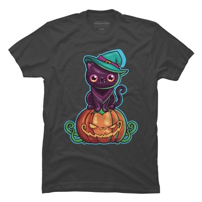 Men's Design By Humans Ferociously Cute Halloween Vampire Witch Kitty Cat By LittleBunnySunshine T-Shirt