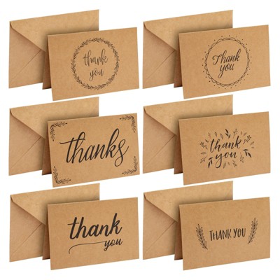 Image of Best Paper Greetings 36 Pack Rustic Kraft Paper Material Thank You Cards with Envelopes for Wedding, Baby Shower, Birthday Party, 4 x 6 in