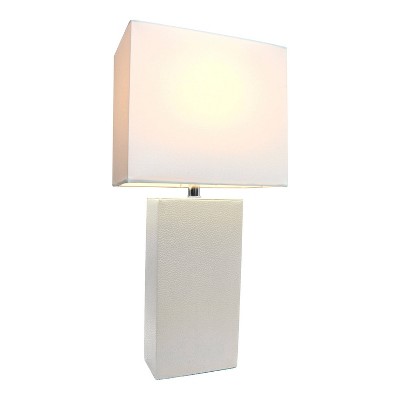 White Modern Leather Nightstand Lamp with Rectangular Shade