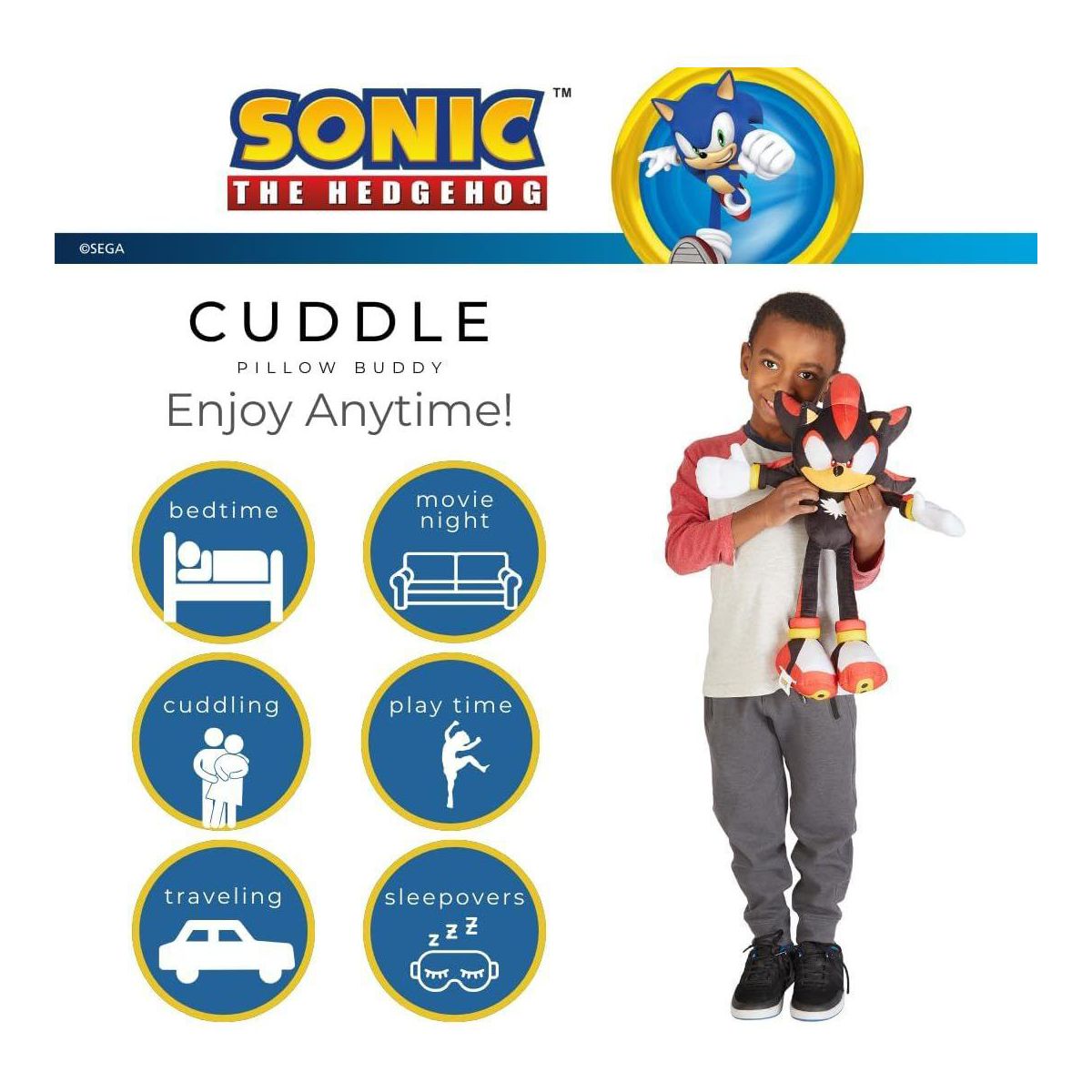 Sonic Shadow The Hedgehog Anime Plush Cuddle Pillow Buddy - thumbnail 3