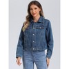 Allegra K Women's Vintage Casual Collar Long Sleeve Button Down Jean Denim Jacket - 4 of 4