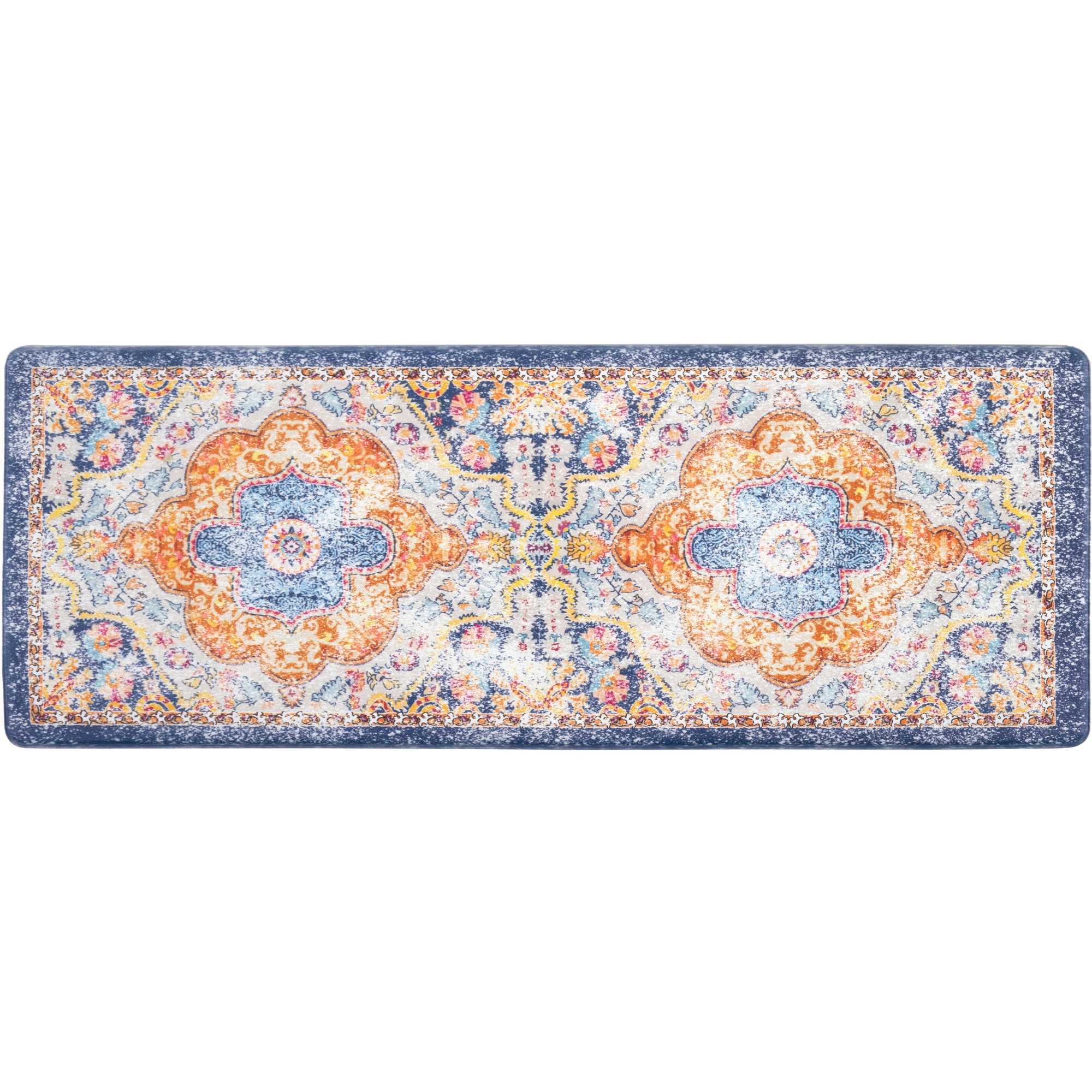 World Rug Gallery Distressed Bohemian Vintage Anti Fatigue Kitchen, Laundry Room, Comfort Indoor Mat, Door Mat - Multi 18"x47"