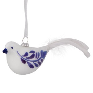 Northlight 6.5" White and Blue Bird Glass Christmas Ornament - 1 of 4
