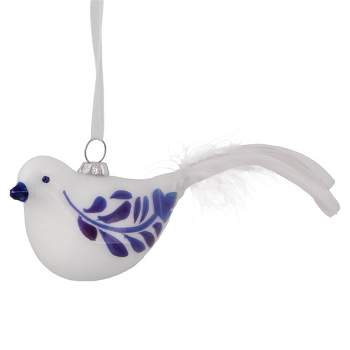Northlight 6.5" White and Blue Bird Glass Christmas Ornament