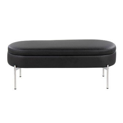 Chloe 49'' Black Faux Leather Storage Bench with Chrome Base