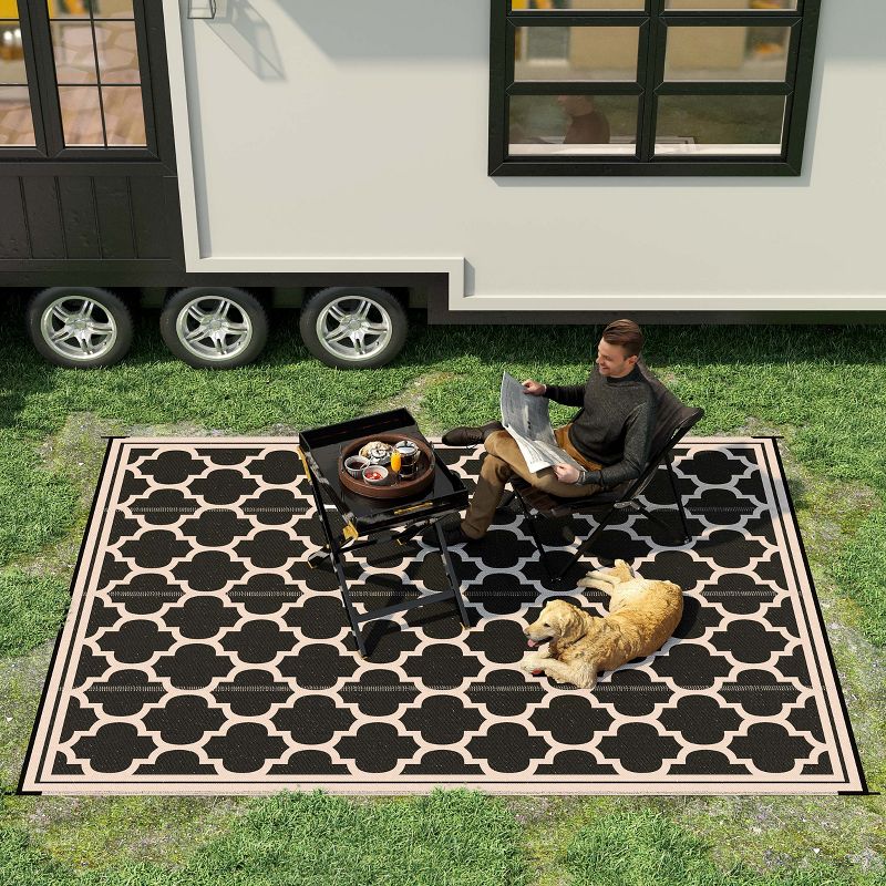 Outsunny Reversible Outdoor RV Rug, 9' x 12' Patio Floor Mat, Plastic Straw Rug for Backyard, Deck, Picnic, Beach, Camping, 2 of 7