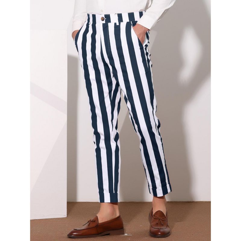 Lars Amadeus Men's Slim Fit Flat Front Business Striped Cropped Pants, 2 of 6