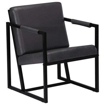 vidaXL Armchair Grey Real leather, Powder-coated steel Single Simple