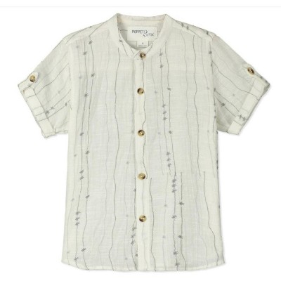 Boy's Sakura Short Sleeve Button Down Collarless Shirt - POPPET & FOX