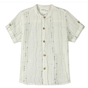 Boy's Sakura Short Sleeve Button Down Collarless Shirt - POPPET & FOX - 1 of 3