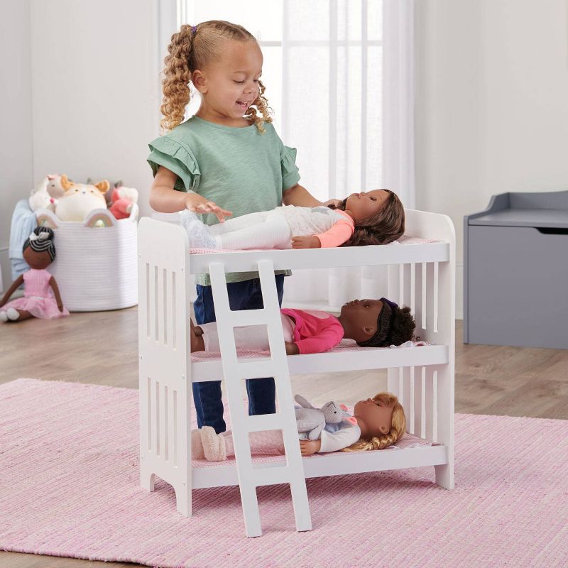 Badger Basket Triple Doll Bunk Bed with Ladder, Bedding, and Free Personalization Kit - Pink Gingham, 2 of 9