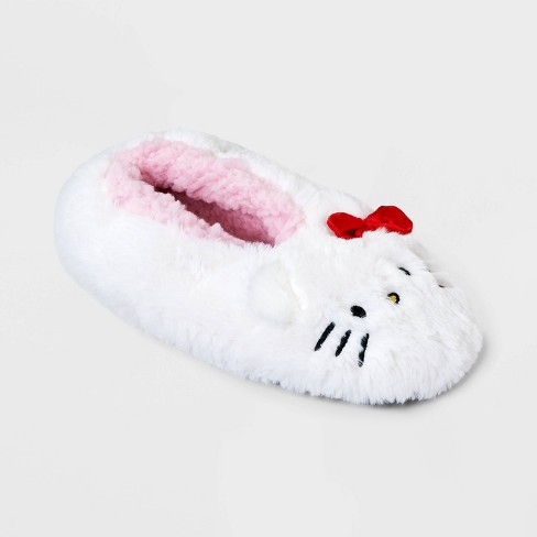 Women's Faux Fur Hello Kitty Slipper Socks With Grippers - White S/m ...