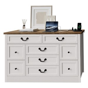 Garvee 9 Drawer Dresser with Power Outlet, Vintage Chest of Drawers with USB Ports, Farmhouse Storage Cabinet for Bedroom, Living Room - 1 of 4