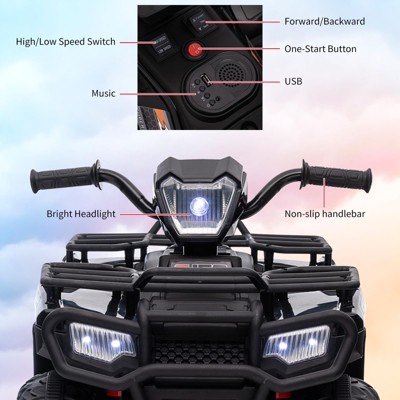 Black 12V Kids Ride-On Electric Quad ATV with LED Lights and Music