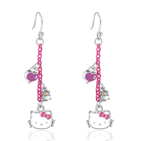 Hello Kitty Womens Cubic Zirconia And Enamel Hoop Earrings : Target