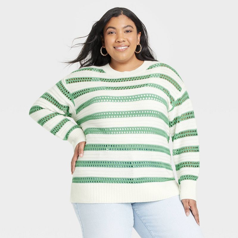 Women's Crewneck Crochet Sweater - Ava & Viv™ , 1 of 4
