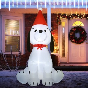 6ft Christmas Inflatables Outdoor Decorations Puppy Dog Wearing a Santa Hat, Blow-Up Yard Christmas Decor with LED Lights Display - 1 of 4