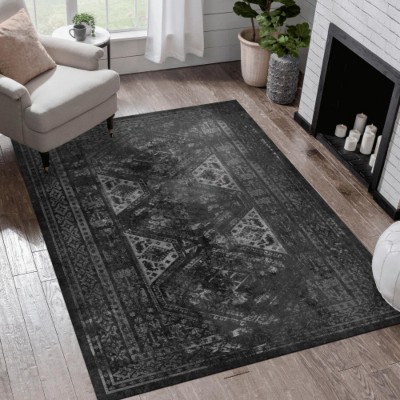 LunaLulinlk Black Washable Rug 5x8 Area Rug (Black+Gray, 5' x 8')