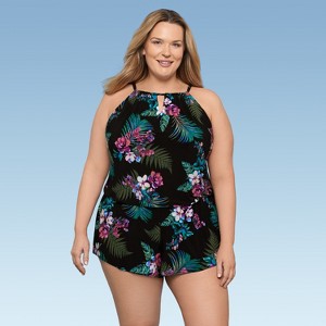 Aqua Green, Women's Keyhole Blouson Romper - 1 of 3