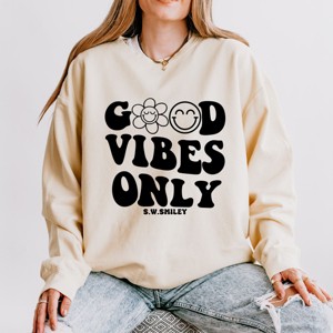 Simply Sage Market S.W.Smiley Good Vibes Only Smiley Face Lightweight Garment Dyed Sweatshirt - 1 of 4