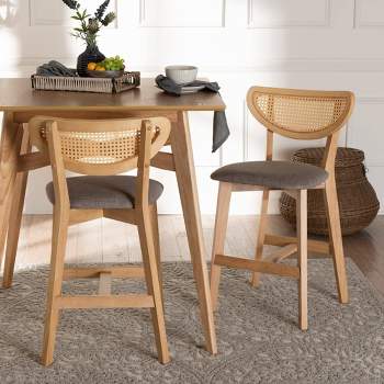 Baxton Studio 2pc Dannell Fabric and Wood Counter Height Barstools Gray/Natural Oak/Light Brown